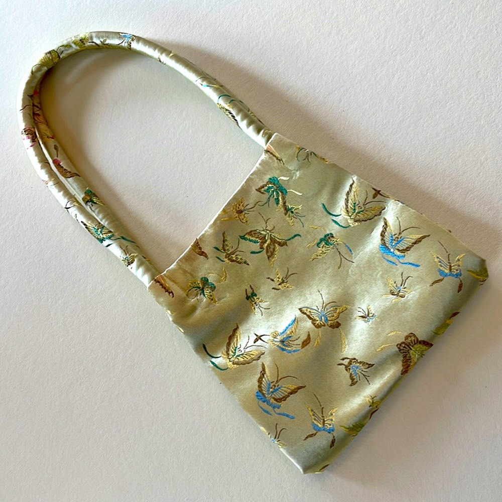 Vintage Y2K Pale yellow satin brocade butterfly bag